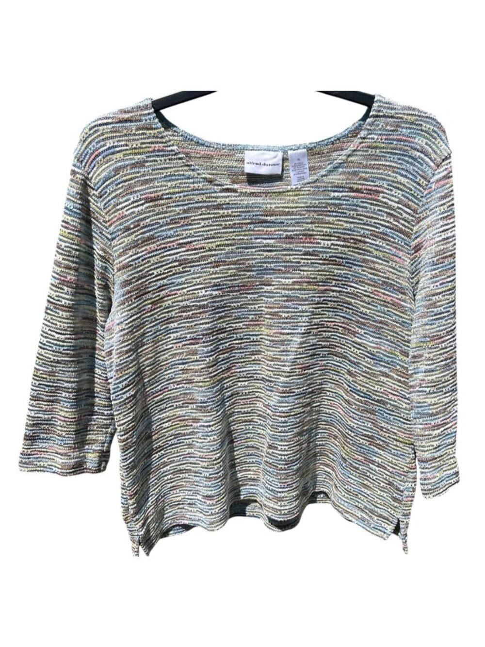 Alfred Dunner Womens XL Multicolor Striped Knit Sweater 3/4 Sleeve Lightweight